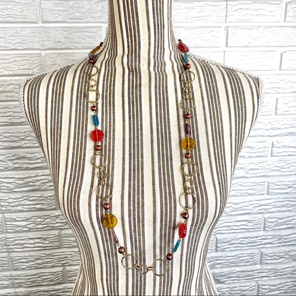 Lia Sophia Long Gold Necklace w/Multicolored Beads